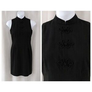 Vintage 90s MariAnna Size 12 Black Cheongsam dress Mandarin Collar lined
